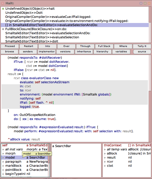 Hierarchical inspectors in a debugger.
