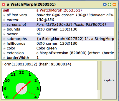 A hierarchical inspector on a `WatchMorph`.