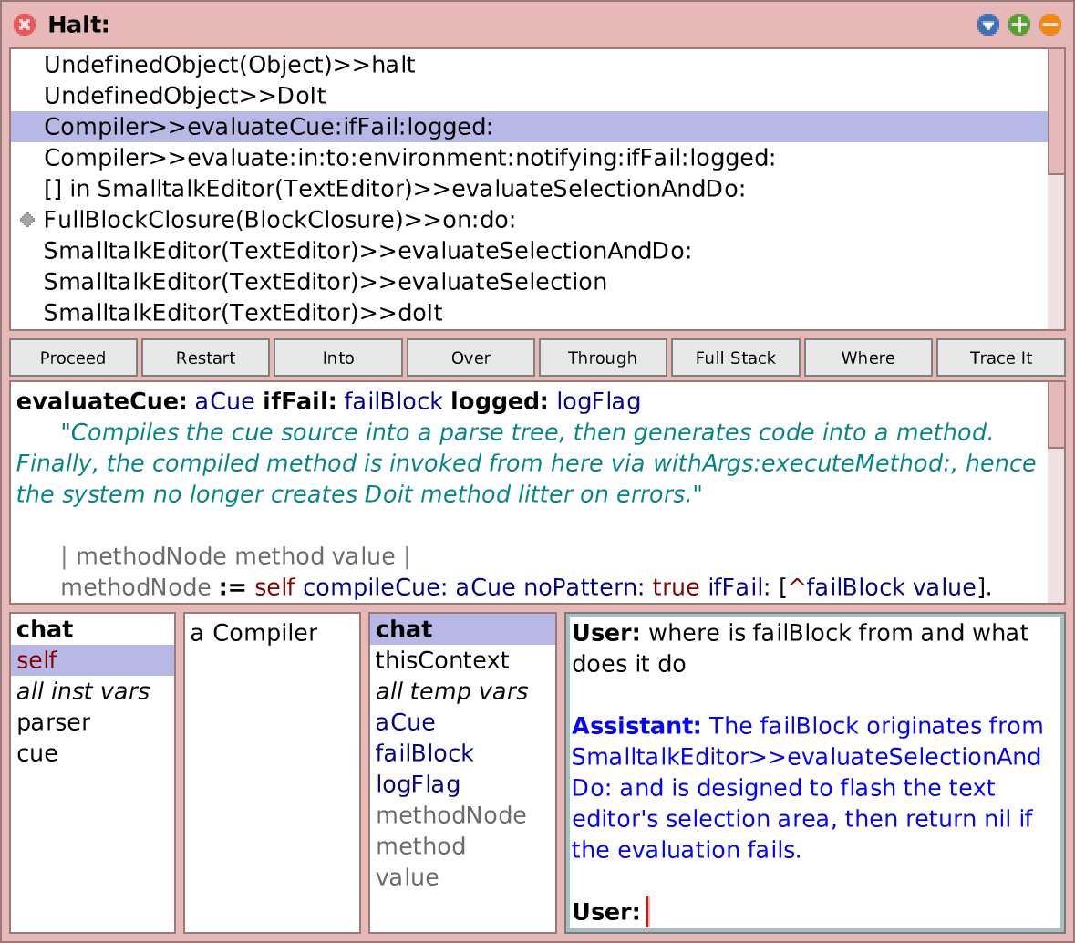 Asking natural-language questions about variables in a semantic debugger